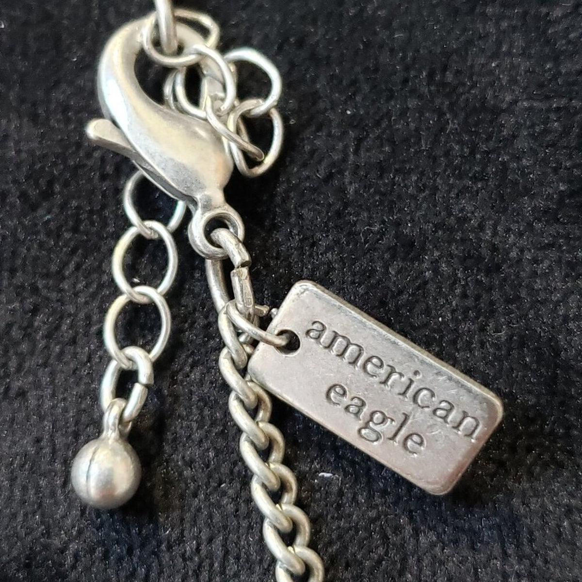 American Eagle Turquoise Silver Tone Pendant Tassel Necklace w/ Lobster Clasp