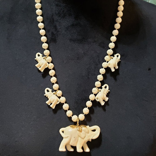 Womens Fashion Acrylic Elephant Rose Bead Chain Necklace Jewelry w/ Spring Ring