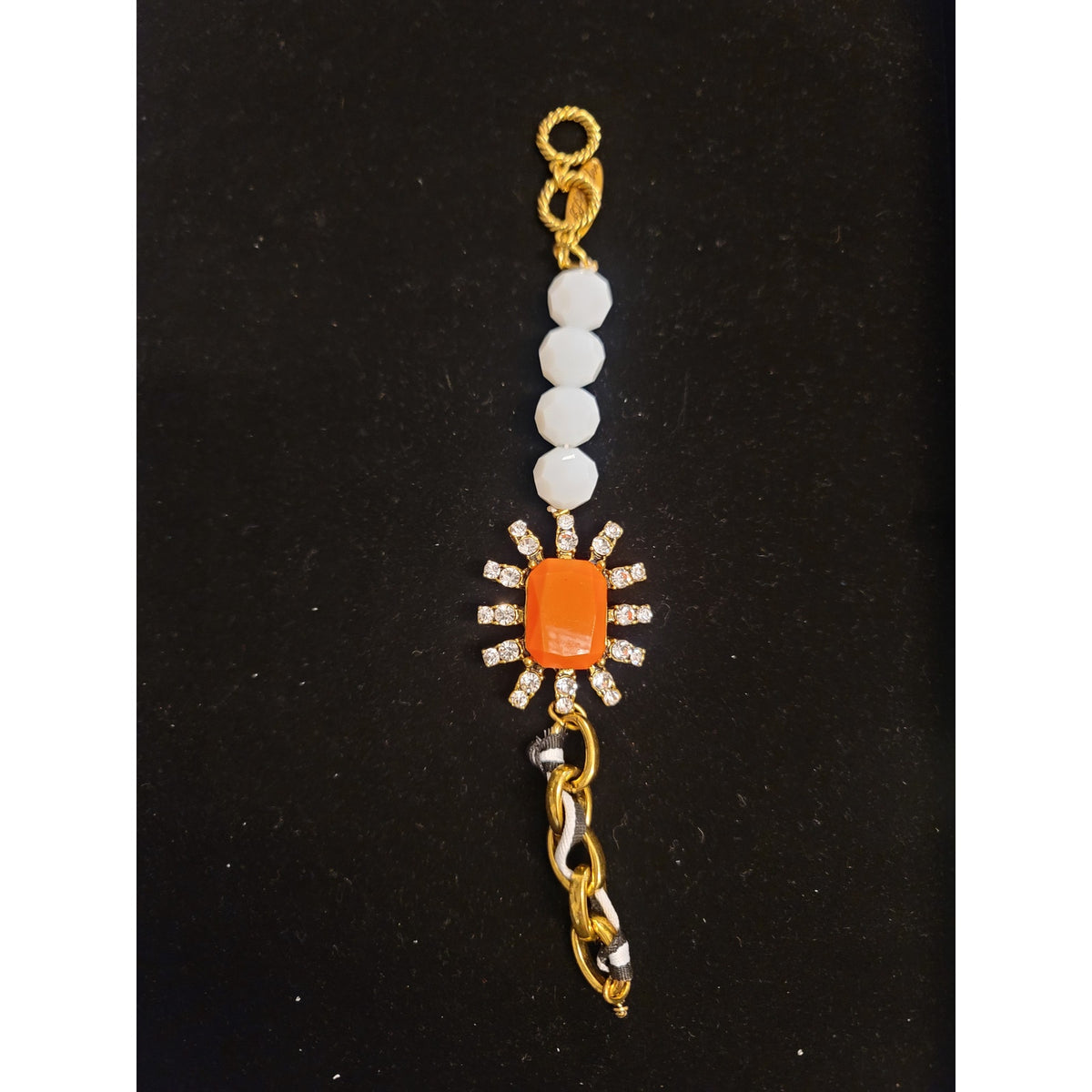Plunder Orange White Beaded Necklace, Bracelet Earrings Set Statement Jewelry
