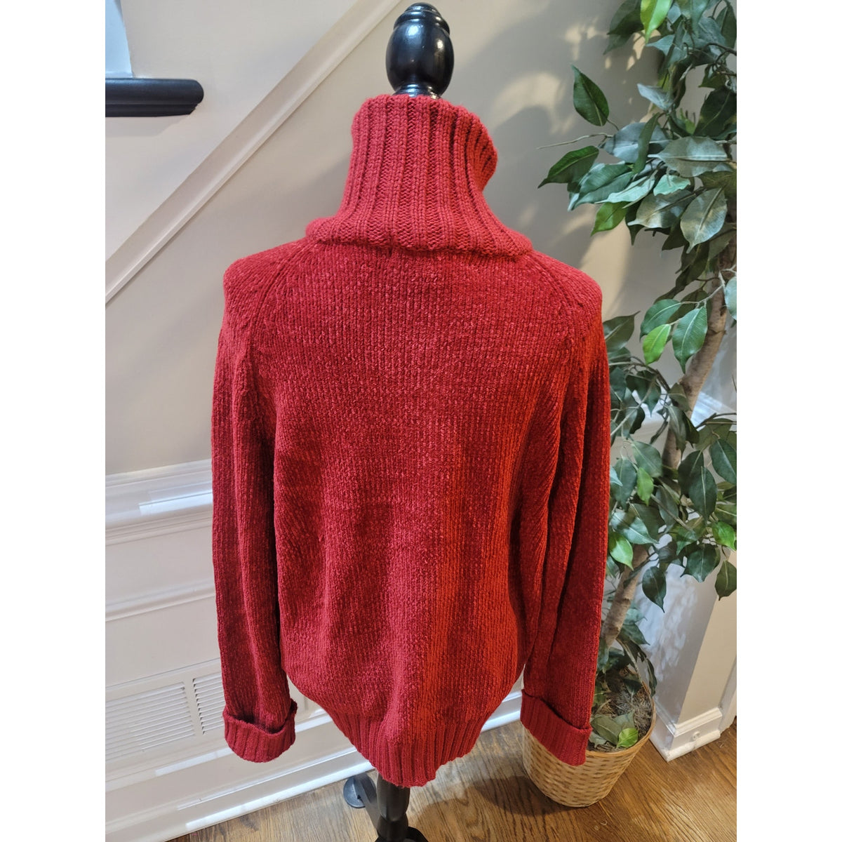 Carolyn Taylor Cardigan Sweater Women's Small Red Ribbed Collar Front Zipper