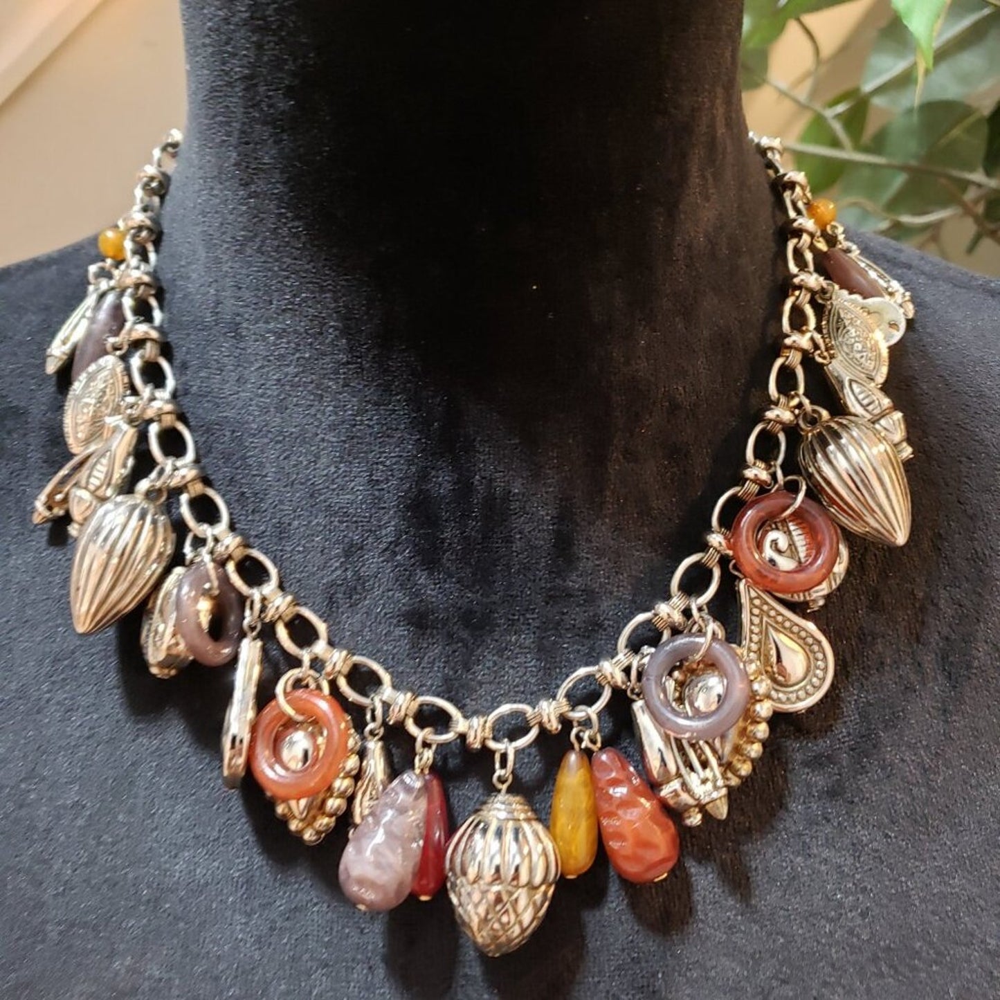 Womens Fashion Multicolor Banded Agate Stone Charm Necklace with Lobster Clasp