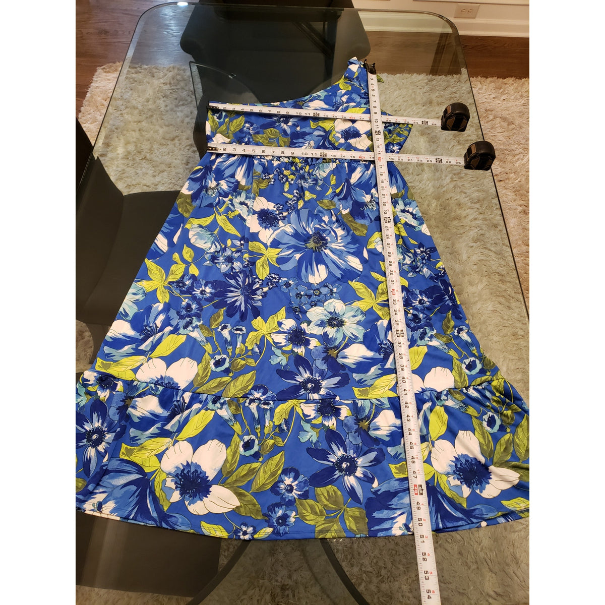 Tacera Maxi Dress Women's Size 2X Blue Floral Stretch Sleeveless Shoulder Tie