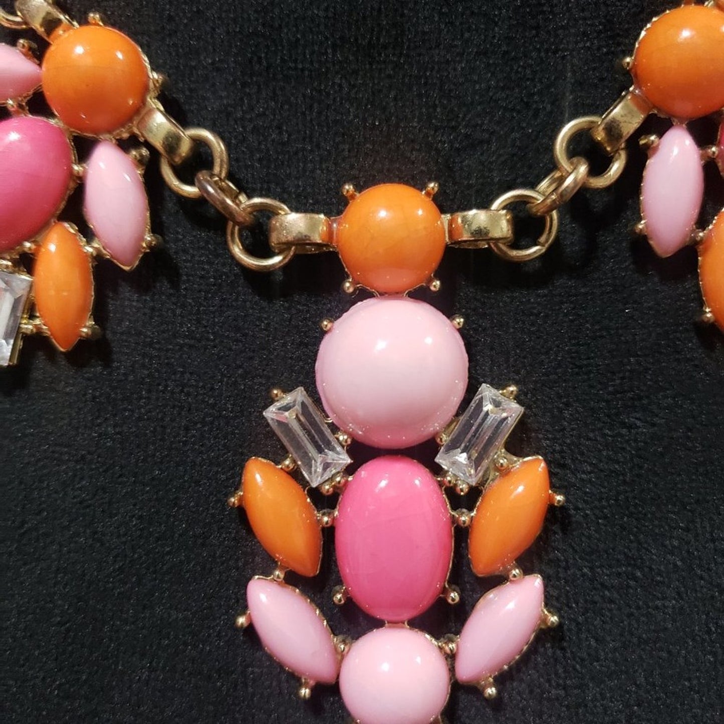 New York Womens Pink Orange Gemstones Floral Statment Collar Necklace w/ Lobster