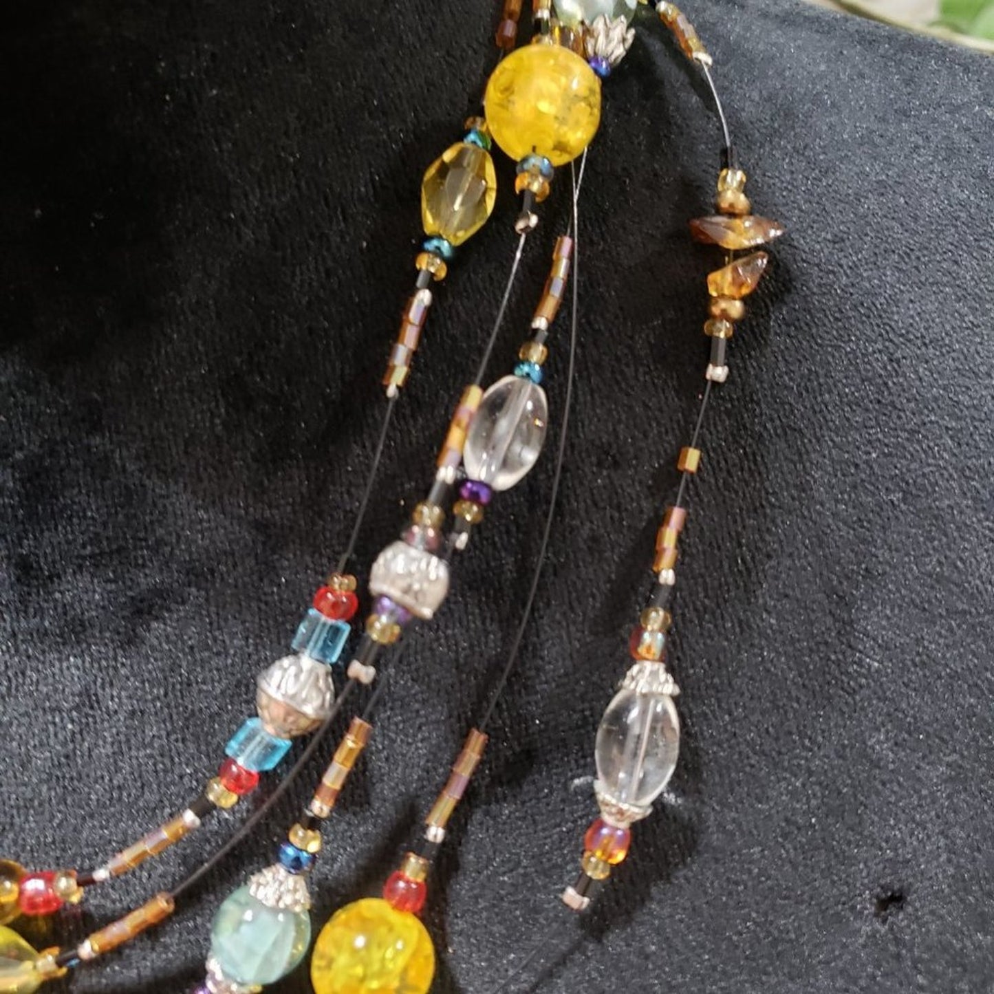 Womens Fashion Multi Bead Glass Gypsy Artsy Collar Necklace with Lobster Clasp
