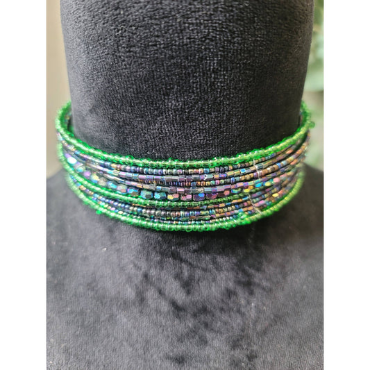 Women's Multicolor Beaded Choker Necklace Wire Wrap Style With Bracelet