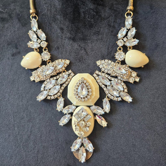 Womens Fashion White Ivory Beads Rhinestone Necklace Jewelry with Lobster Clasp