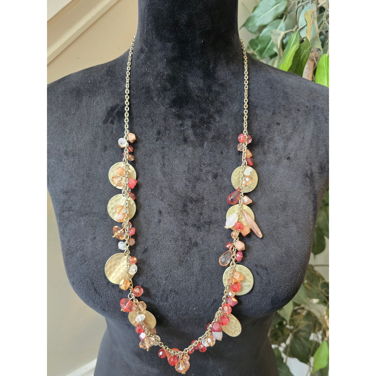 Chico's Women's Gold Tone Charm Necklace Beaded Statement Fashion Jewelry