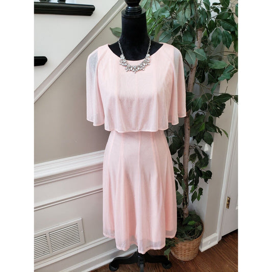 J. Taylor Womens Pink Polyester Lined Pleated Round Neck Knee Length Dress 10