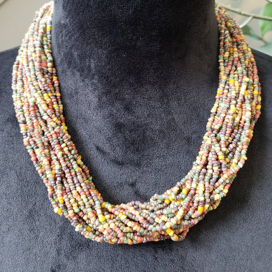 Women Multicolor Seed Beads Multi Strand Twisted Necklace with Lobster Clasp