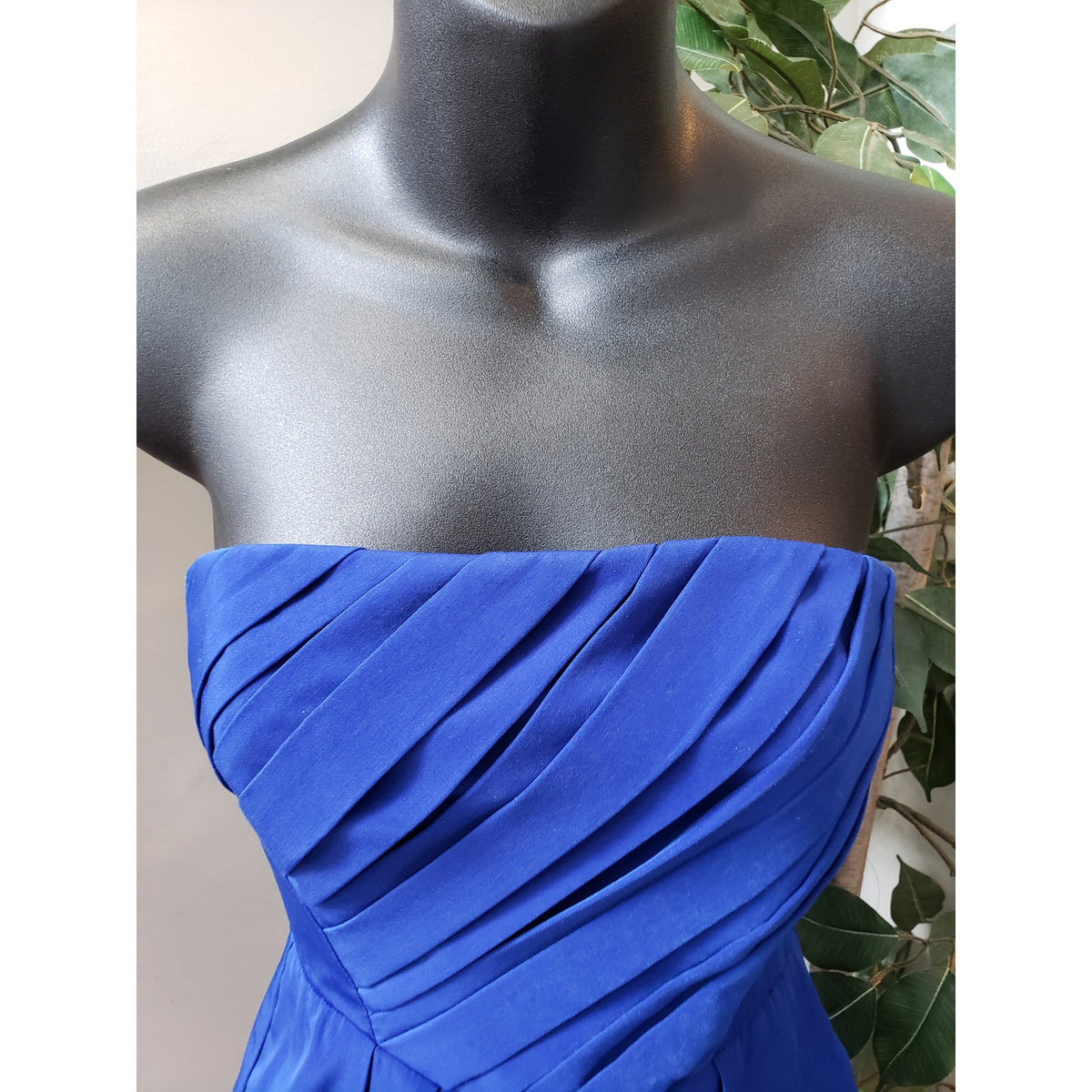 Naven Knee Length Dress Womens XS Blue Lined Pleated Back Zip Off The Shoulder