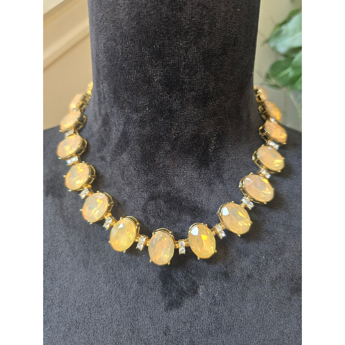 Ella Gold Tone Yellow Faceted Oval Stone Statement Necklace And Earring Set