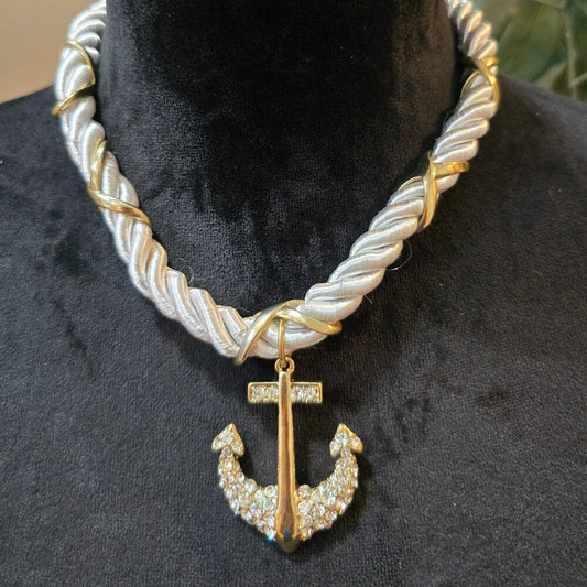 Womens Fashion Gold Tone Anchor Pendant Statement Necklace with Lobster Clasp