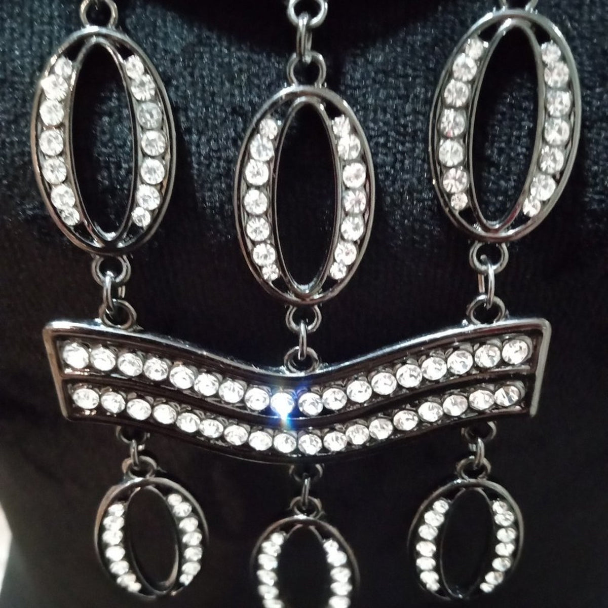 Chicos Womens Boho Style Faceted Clear Rhinestone Beaded Statement Bib Necklace