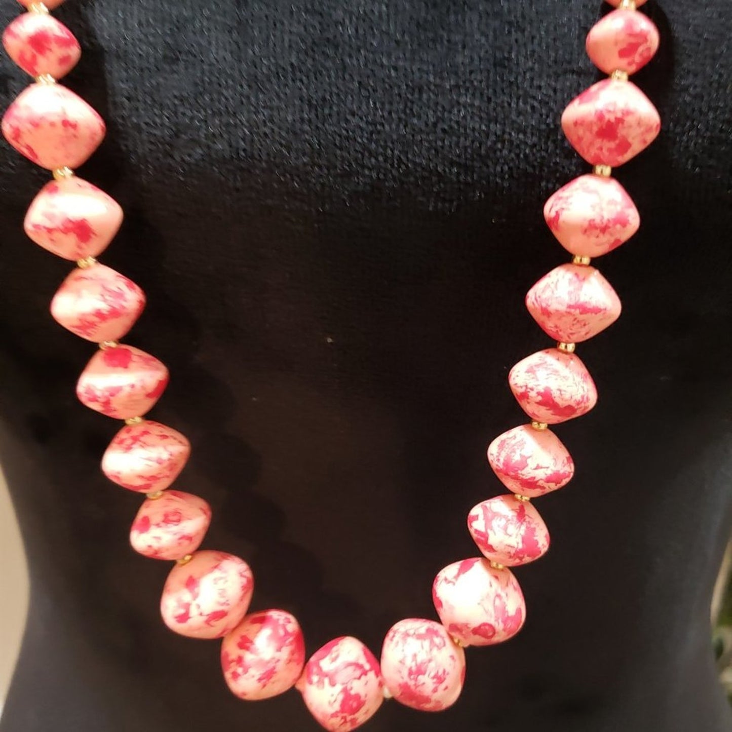 Women's Fashion Natural Ruby Pink Round Beaded Long Necklace with Round Clasp