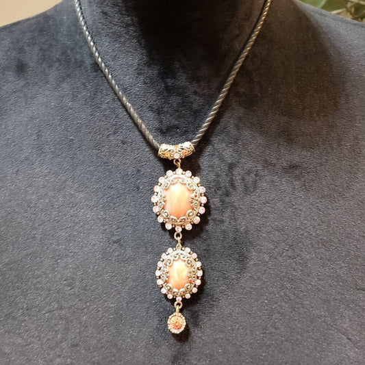 Womens Fashion Orange Pearl Beaded Pendant Necklace Jewelry with Lobster Clasp
