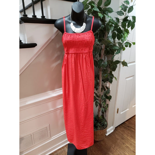 A New Day Women's Red Pleated Rayon Scoop Neck Sleeveless Long Maxi Dress Medium