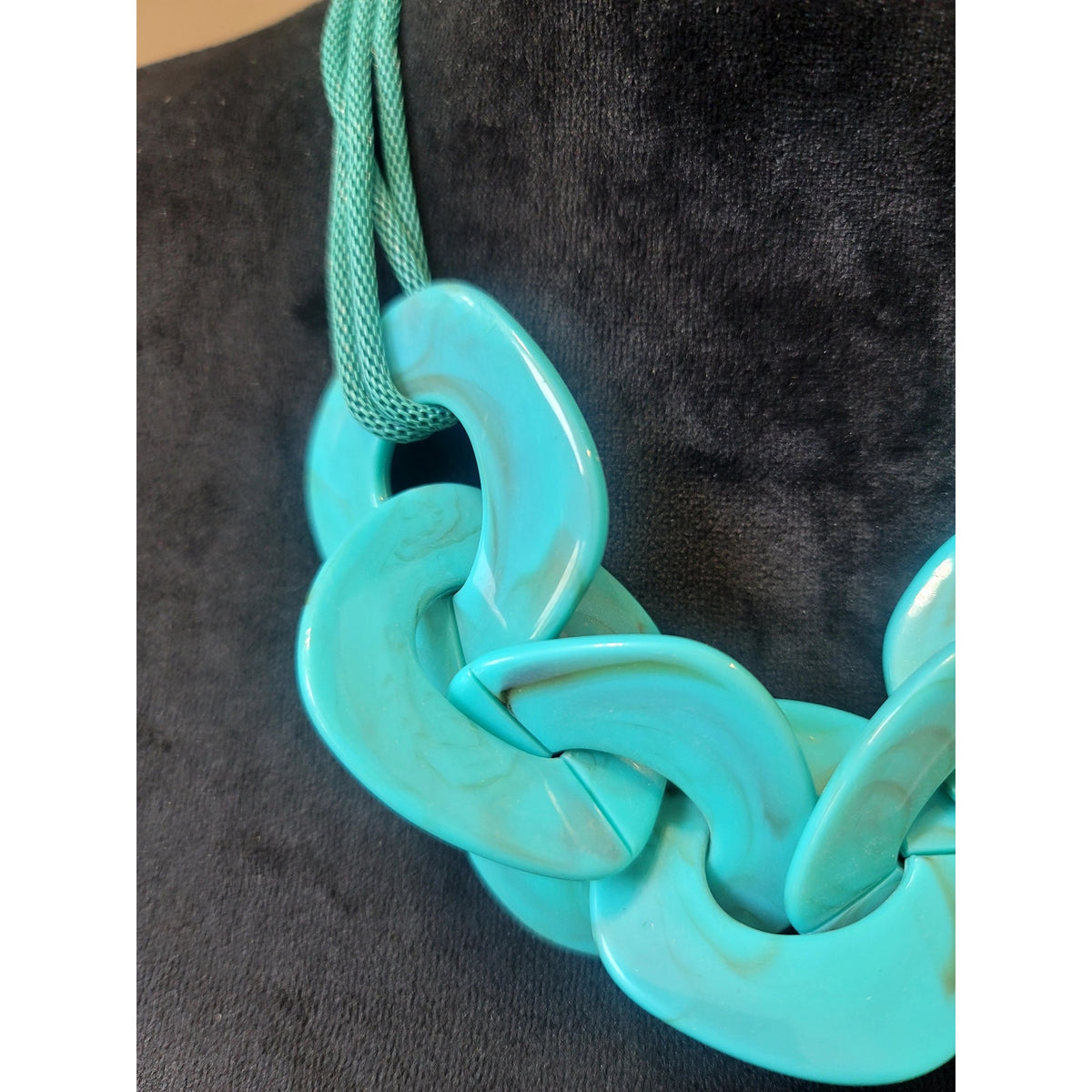 Turquoise Resin Link Necklace & Earrings Set Chunky Statement Modern Boho Chic