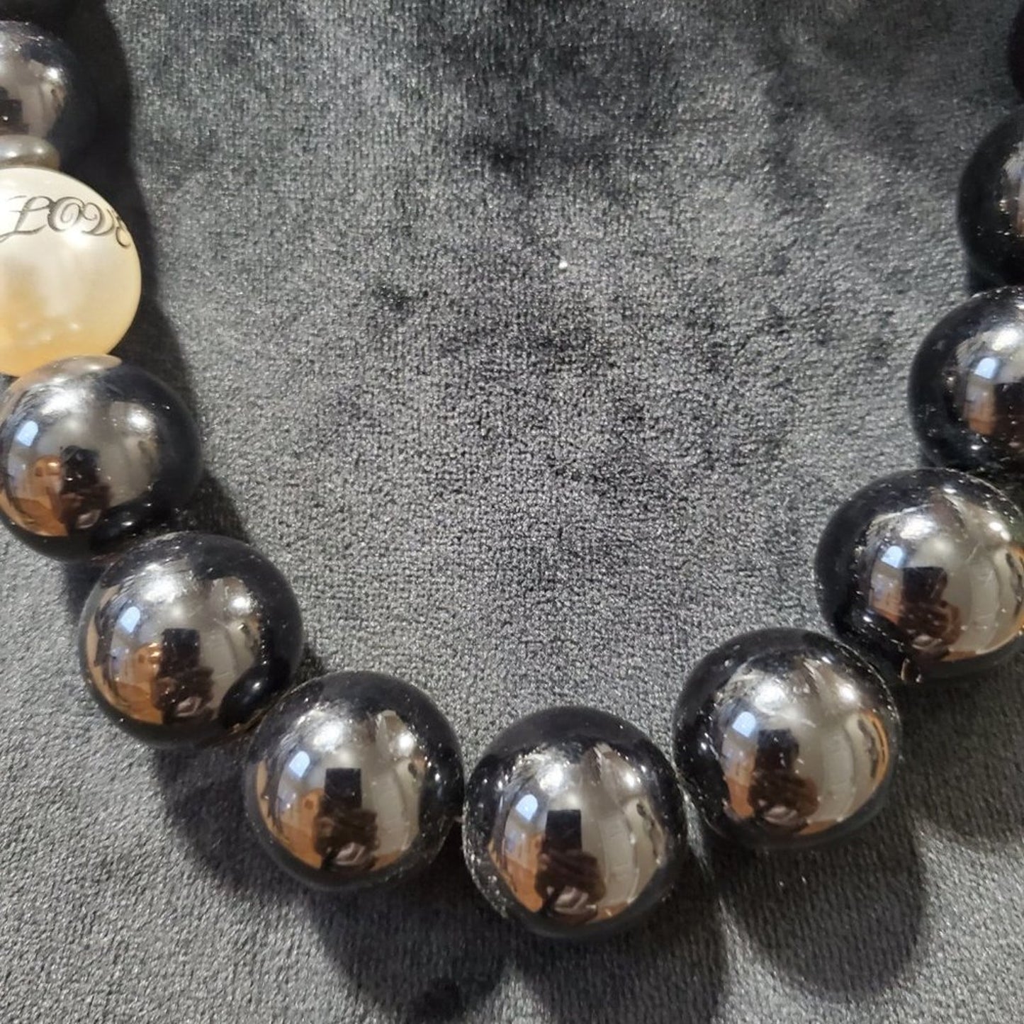Womens Fashion Black Faux-Pearl Beaded Necklace Adjustable with Lobster Clasp