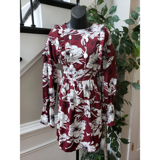 Love + Harmony Knee Length Mini Dress Womens Small Multi Floral Pleated Ruffle