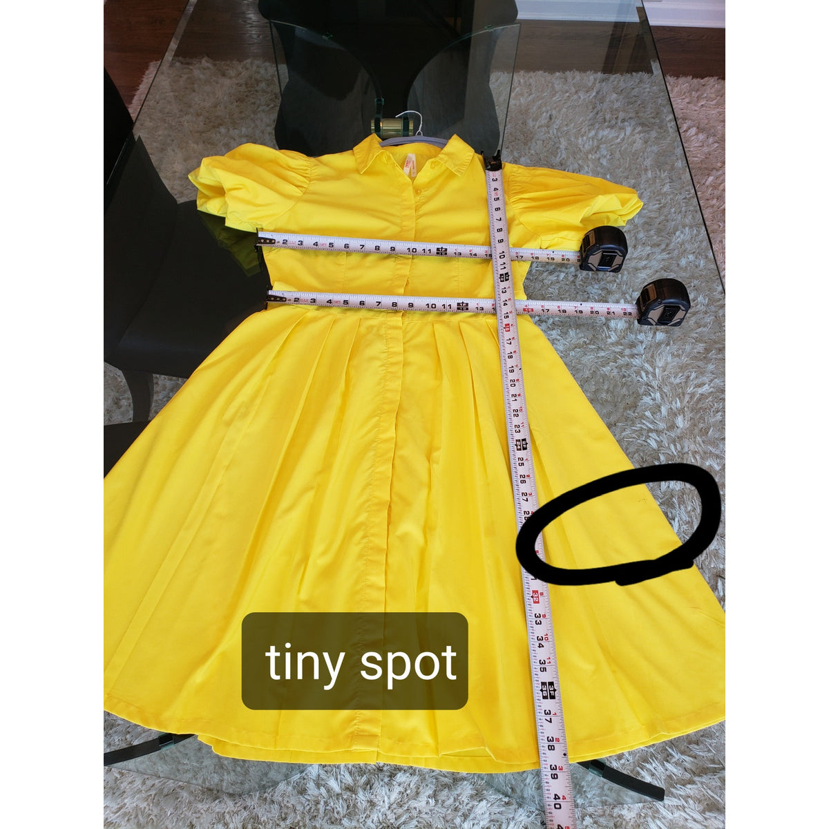True Destiny A Line Shirt Dress Women's Large Yellow Puff Sleeve Button Down