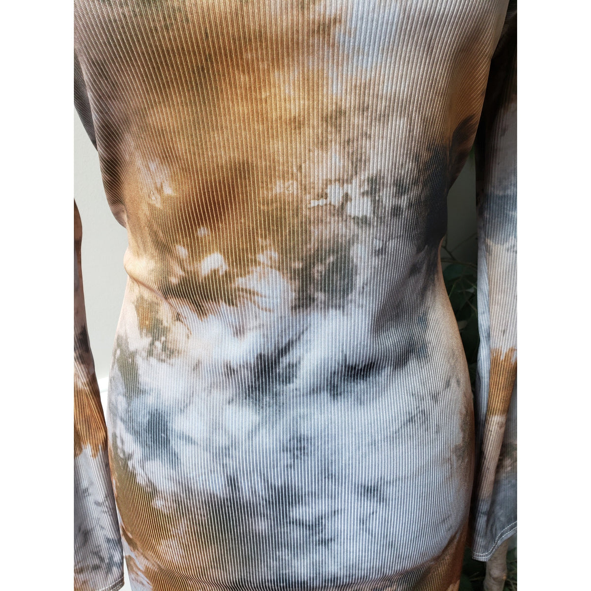 Missguided Mini Dress Women's Size 10 Multi Long Sleeve Tie Dye Rib Ls Crew Neck
