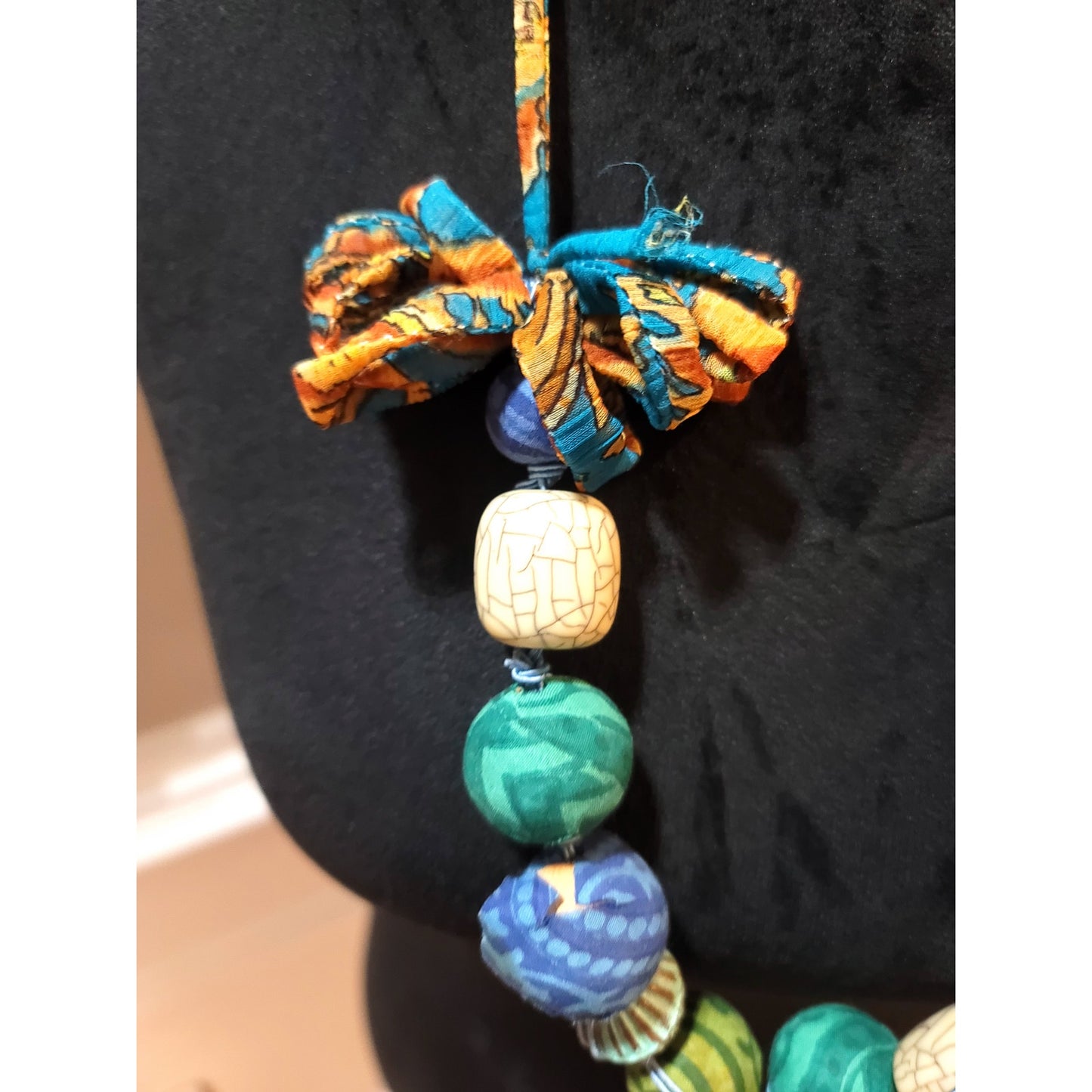 Women's Multicolor Beaded Necklace with Fabric Tie Closure and Unique Design