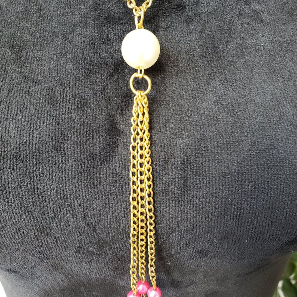 Women's Ivory & Pink Pearl Beaded Tassel Pendant Necklace with Lobster Clasp