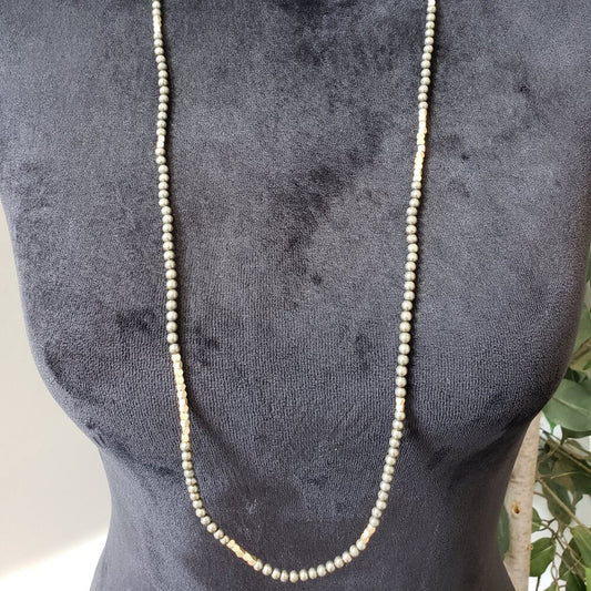 Womens Fashion Gold Tone Green Wooden Beaded Long Necklace Jewelry