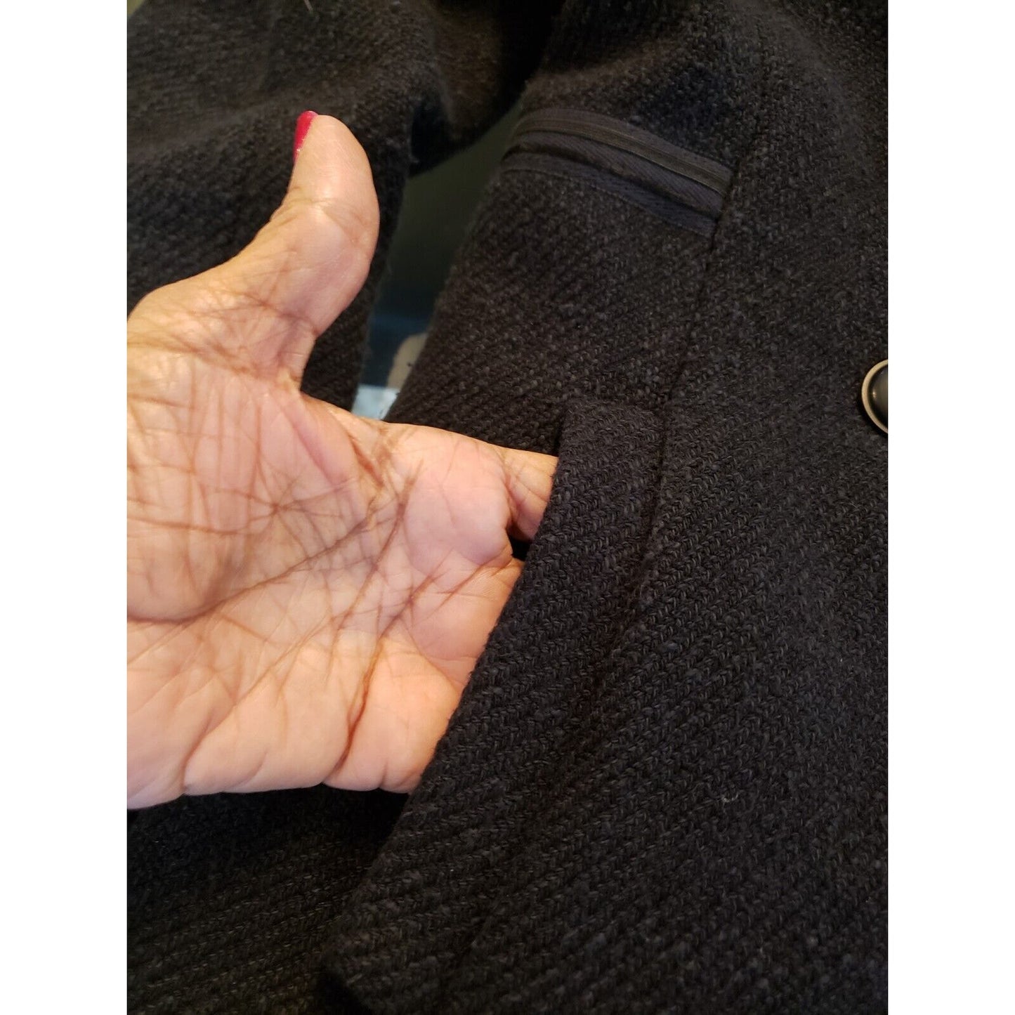 Mint Womens Black Wool Lined Wide Collar Double Breasted Trench Coat Size 2