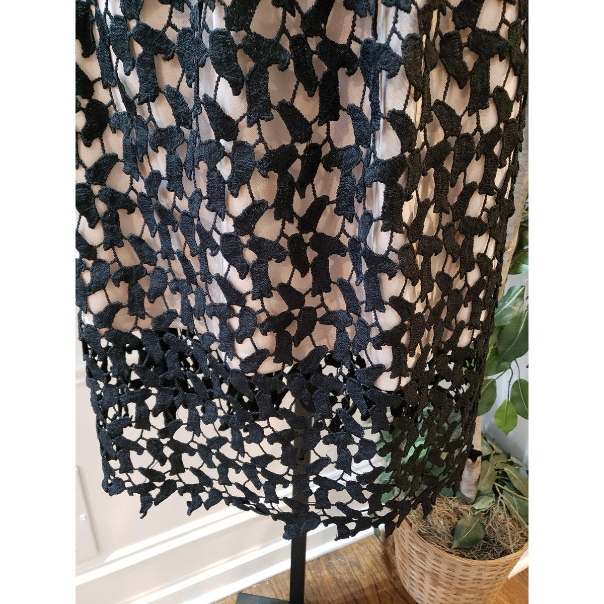 Depri A Line Dress Womens Large Beige Black Lace Overlay Halter Neck Racerback