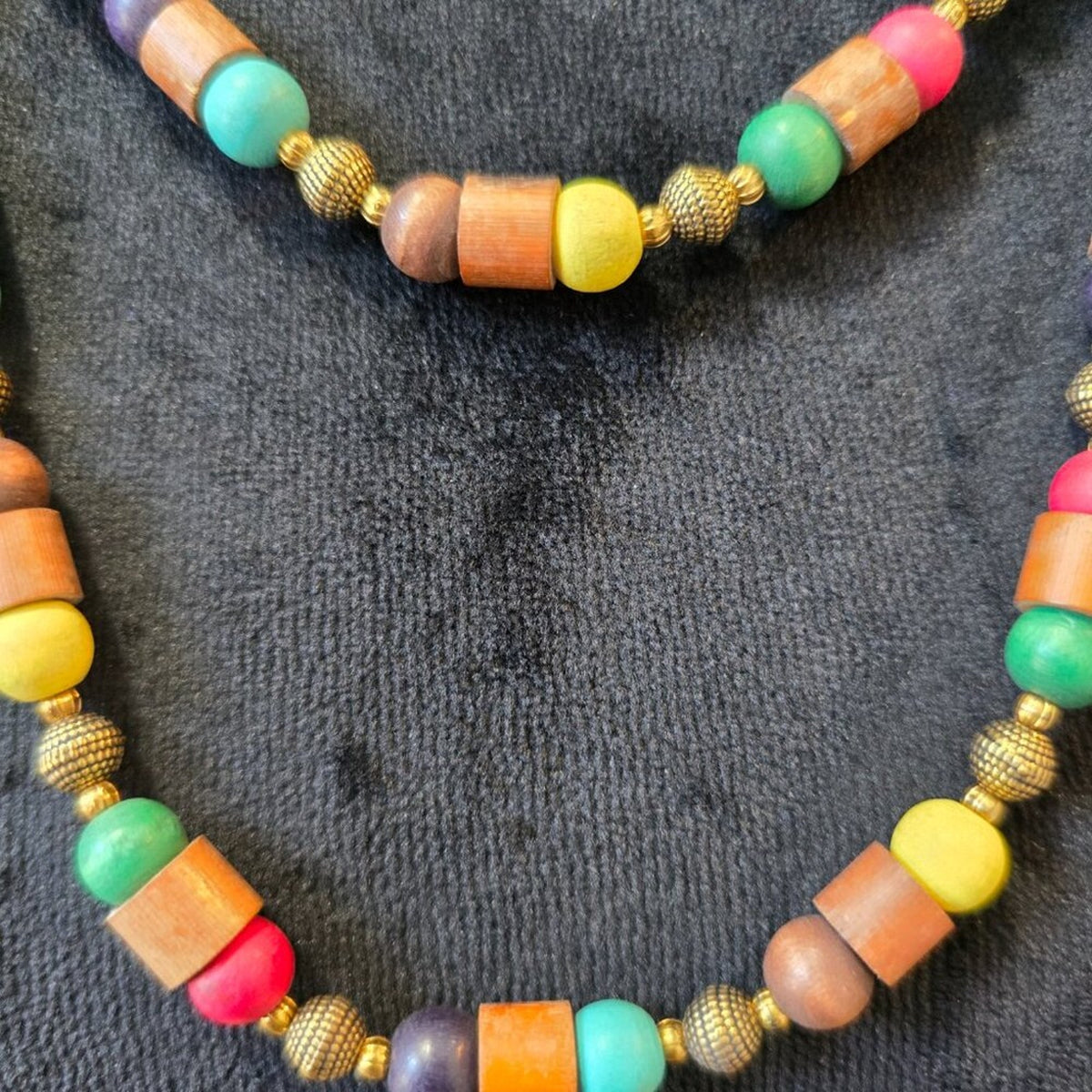 Womens Fashion Multicolor Wooden Beaded Necklace Jewelry with Spring Ring Clasp