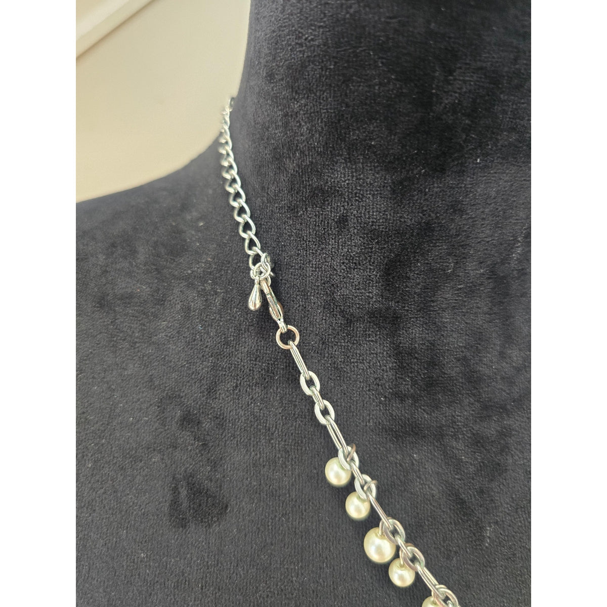 Cream Faux Pearl Silver Tone Multi Strand Statement Necklace
