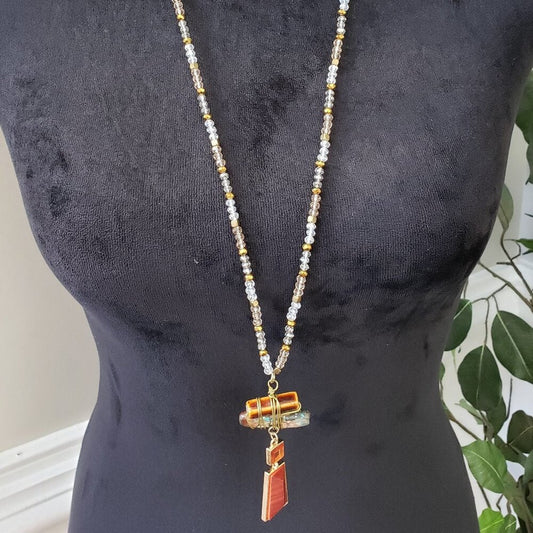 Womens Gold Crystal Faceted Beads Wire Wrape Dangle Rock Necklace with Lobster