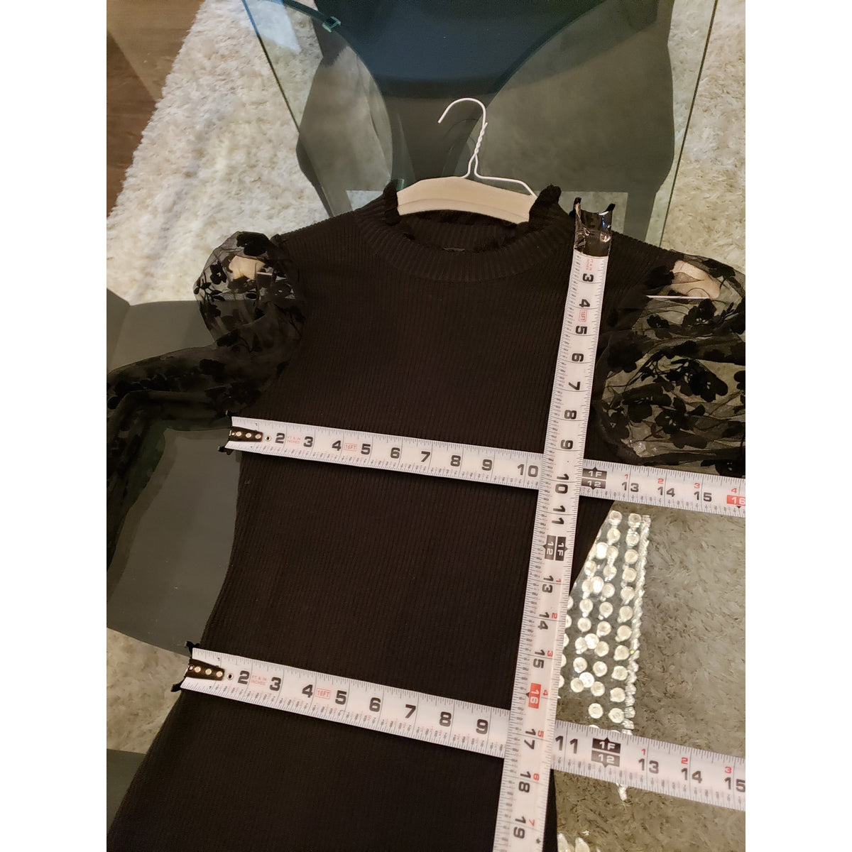 Fashion Nova Bodycon Dress Womens Small Black Floral Sheer Long Sleeve Mock Neck