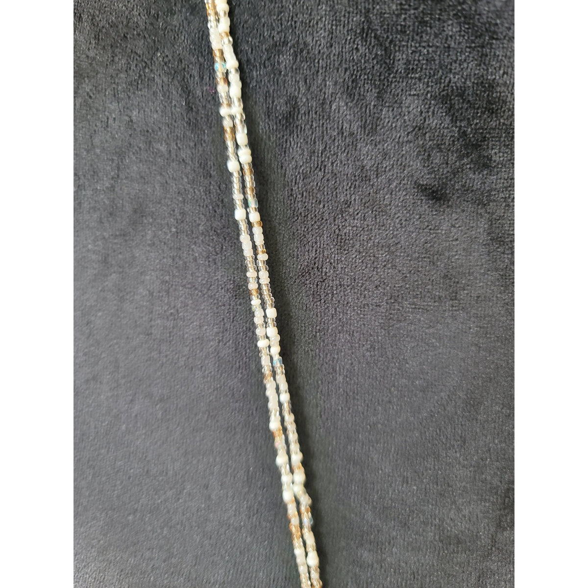 Women's Beaded Necklace With White And Gold Seed Beads And Circle Pendant