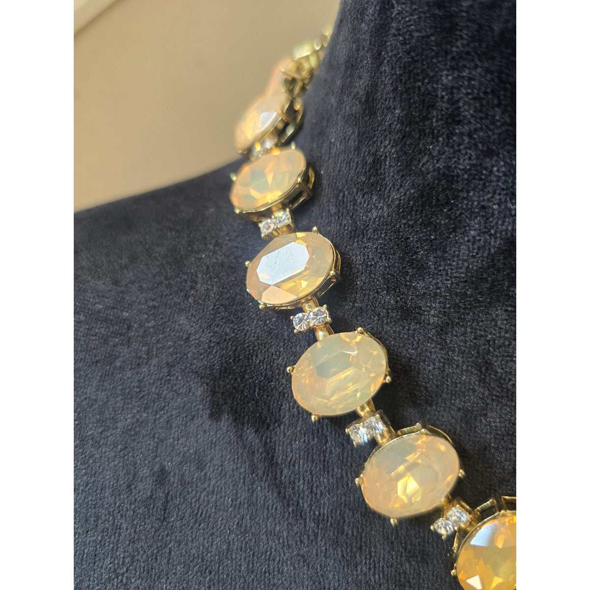 Ella Gold Tone Yellow Faceted Oval Stone Statement Necklace And Earring Set