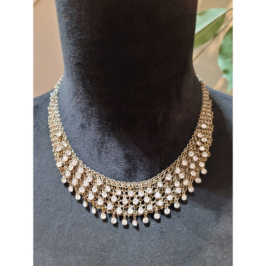 Women's Elegant Gold Tone Crystal Necklace With Lobster Clasp Sparkling Design