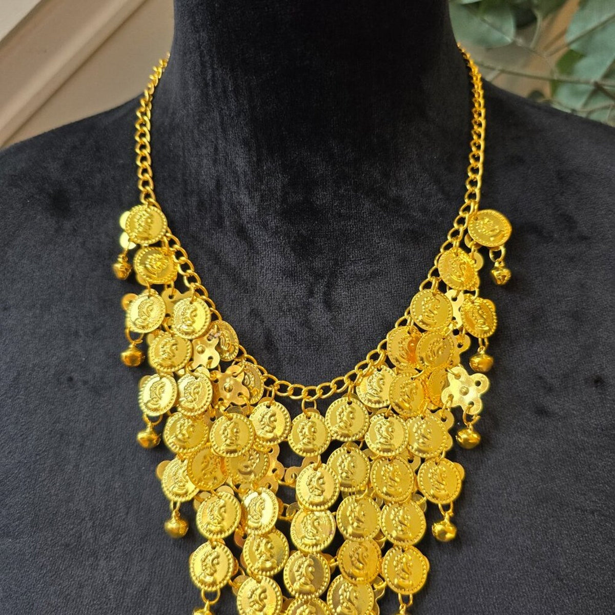 Womens Gold Tone Figure Detail Round & Bell Charm Pendant Necklace with Lobster