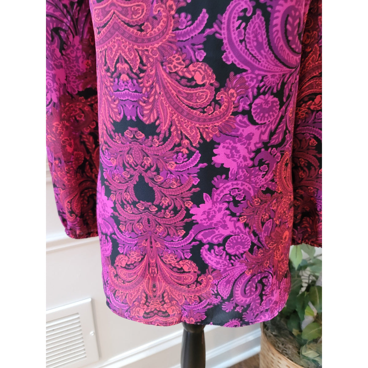 Est 1846 Blouse XL Multi Paisley Criss Cross Split Drop Shoulder Curved Pullover
