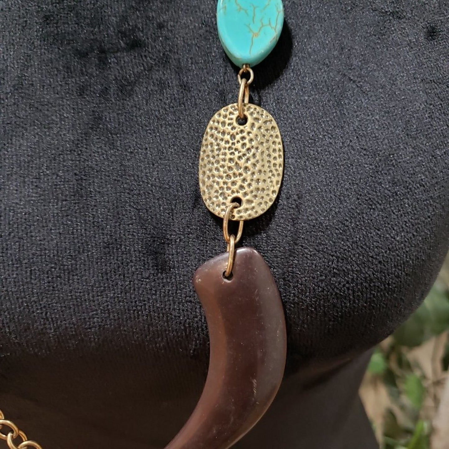 Womens Fashion Gold Chain Turquoise Stones Long Collar Necklace w/ Lobster Clasp