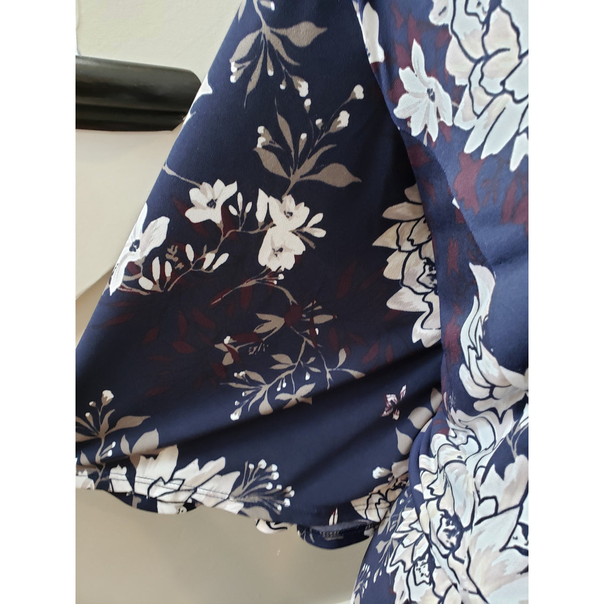 Charter Club Dress Women 1X Navy Blue Floral Belted Stretchy Midi V Neck
