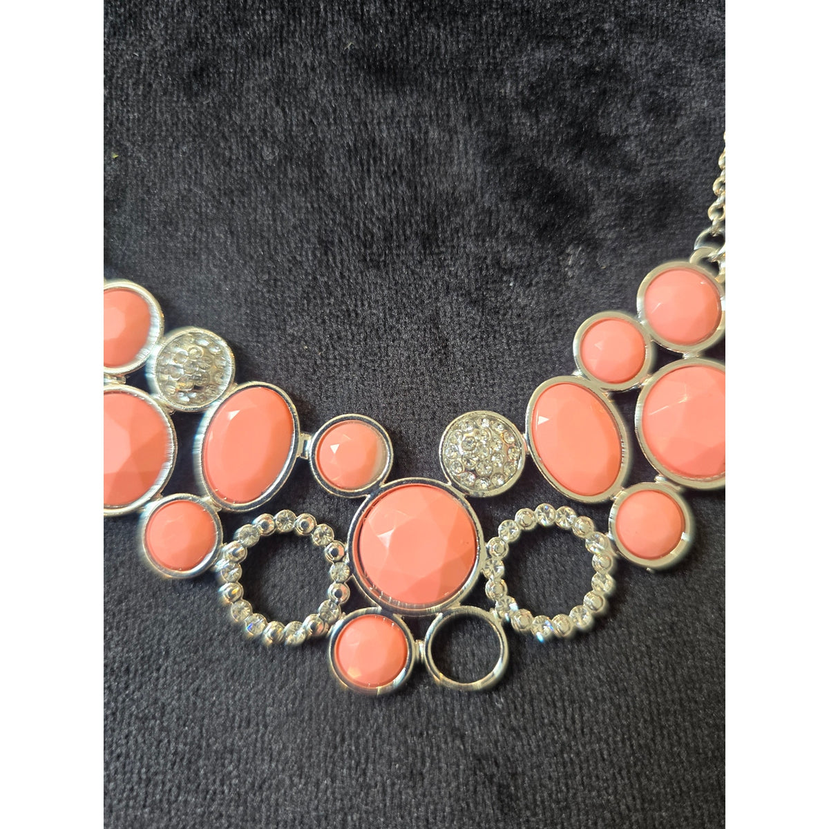 Coral Peach Orange Geometric Bib Statement Necklace