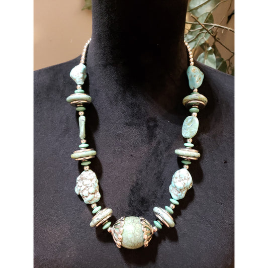 Womens Native American Multi Shaped Turquoise Rondelles Beaded Necklace Jewelry
