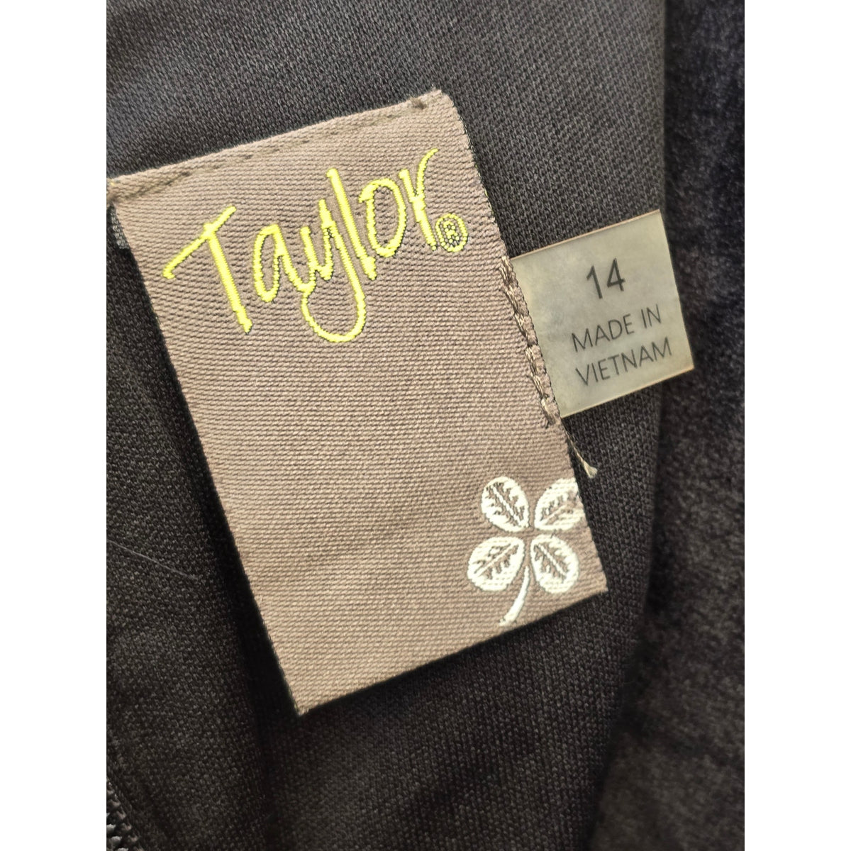 Taylor A-Line Dress 14 Black Velvet Plaid Tie-Waist Scoop Puff Shoulder Party