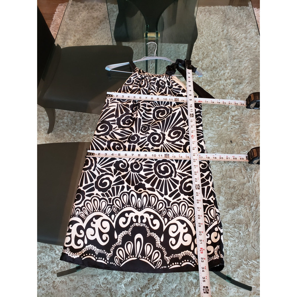 White House Black Market  Silk Sleeveless Dress Black/White Geometric Print 0