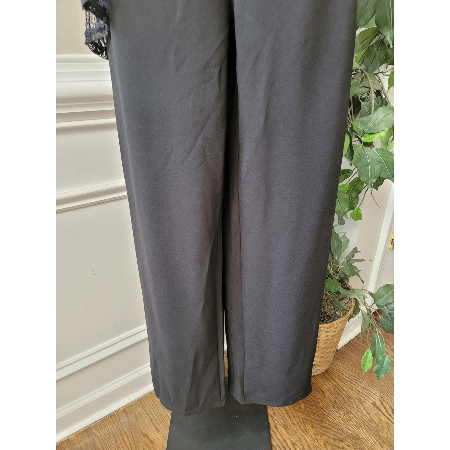 Women's Jumpsuit Small Black Lace Long Sleeve Asymmetrical Hem Wide Leg Evening