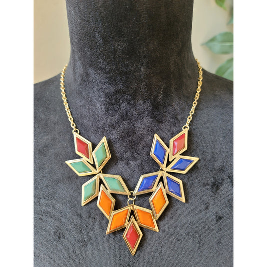 Women's Colorful Geometric Statement Necklace With Lobster Clasp Lock