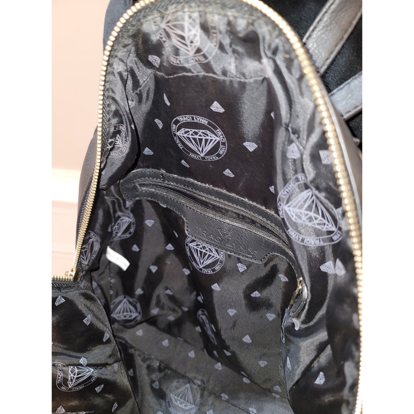 Traci Lynn Backpack Black Stud n' Chic Faux Leather Shoulder Bag Zip Closure