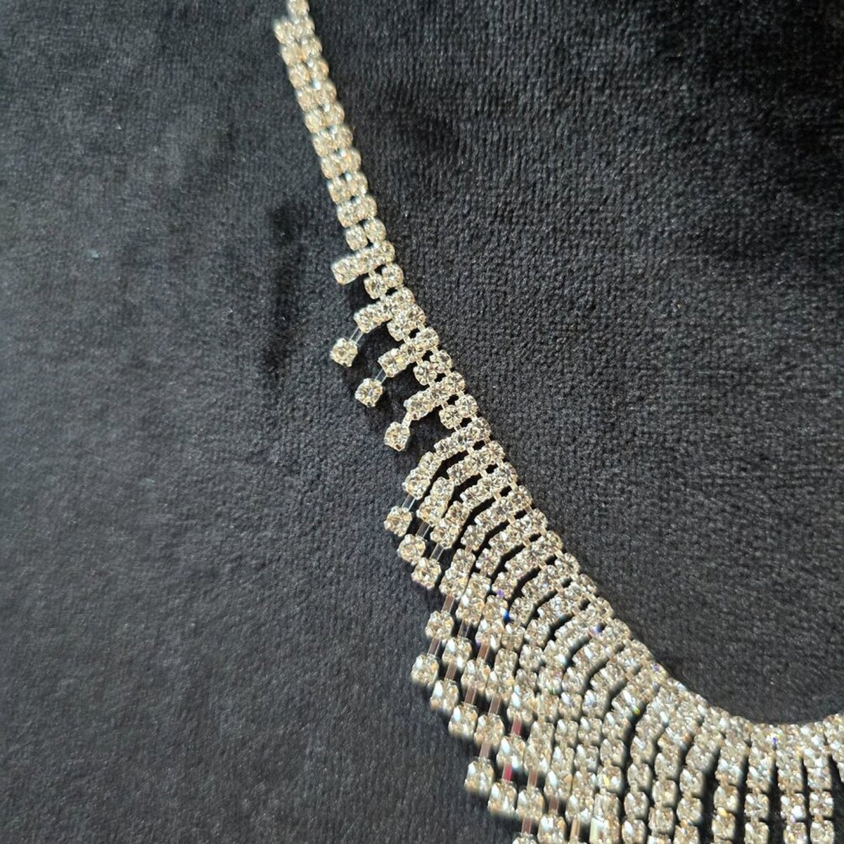 Women's Bling Silver Base Inlaid Rhinestone Drop Tassel Bib Statement Necklace