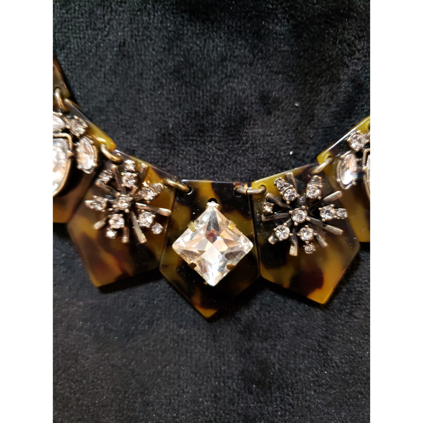 Womens Faux Tortoise Shell Rhinestone Crystal Beads Statement Necklace Jewelry